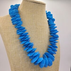 Vintage Bright Blue Graduating Layered Petal Disc Chunky Statement Bib Necklace